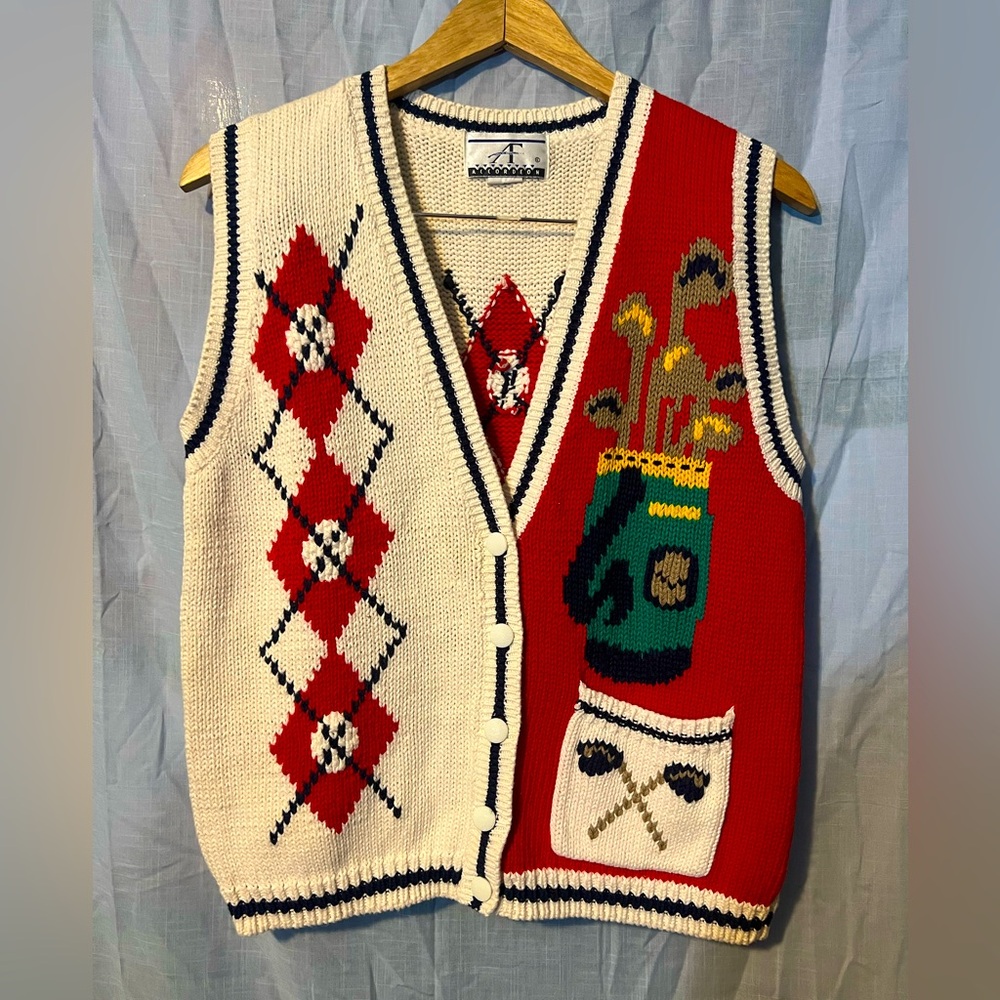 Cream and Blue Cardigan with Ribbed Trim and V-Neck